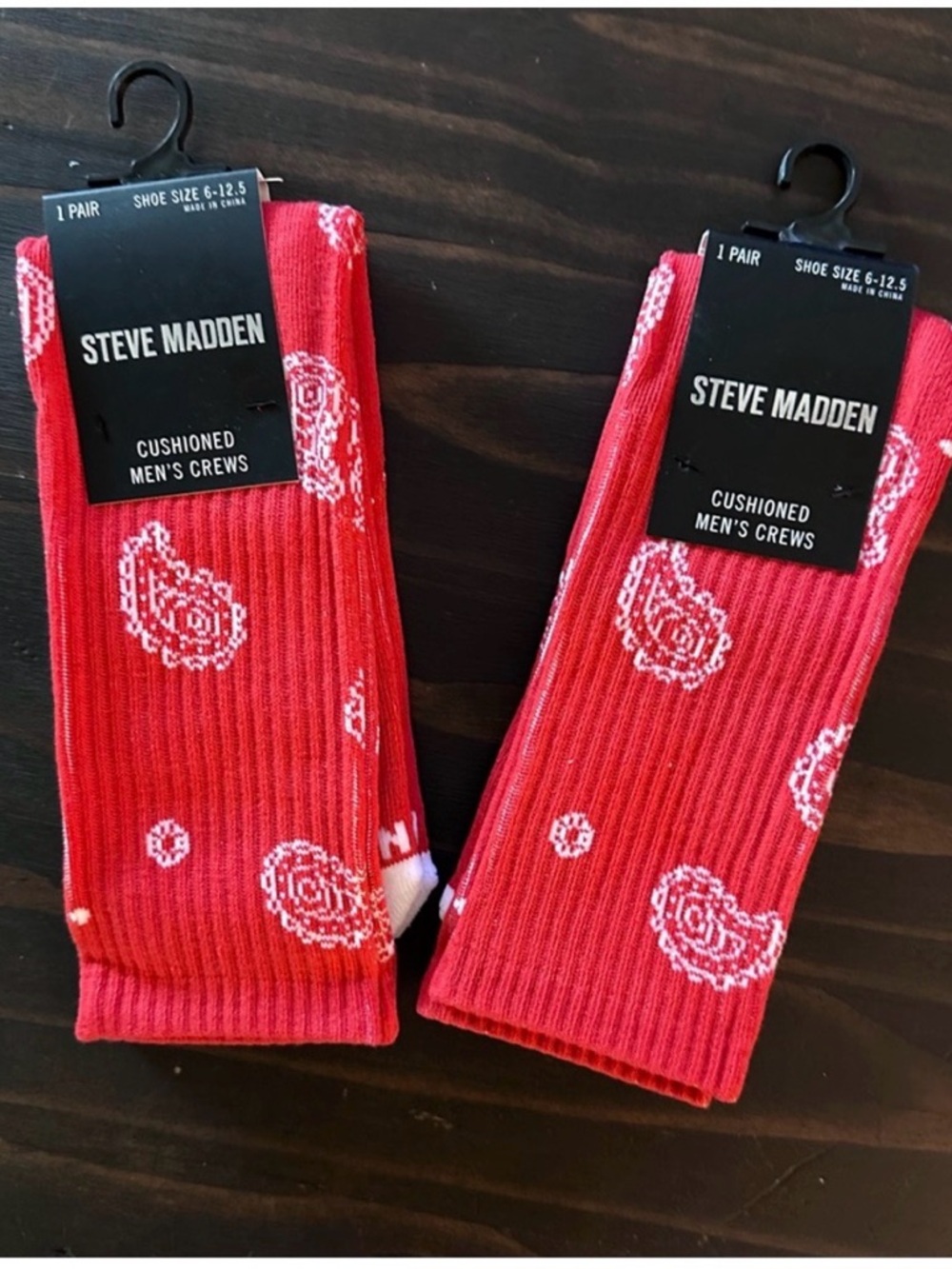 Steve Madden Red Crew Socks with White Paisley - Includes 4 pairs